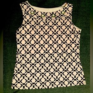 Retro Mod Style Tank with 4 silver eyelets black&pink geometric circle pattern